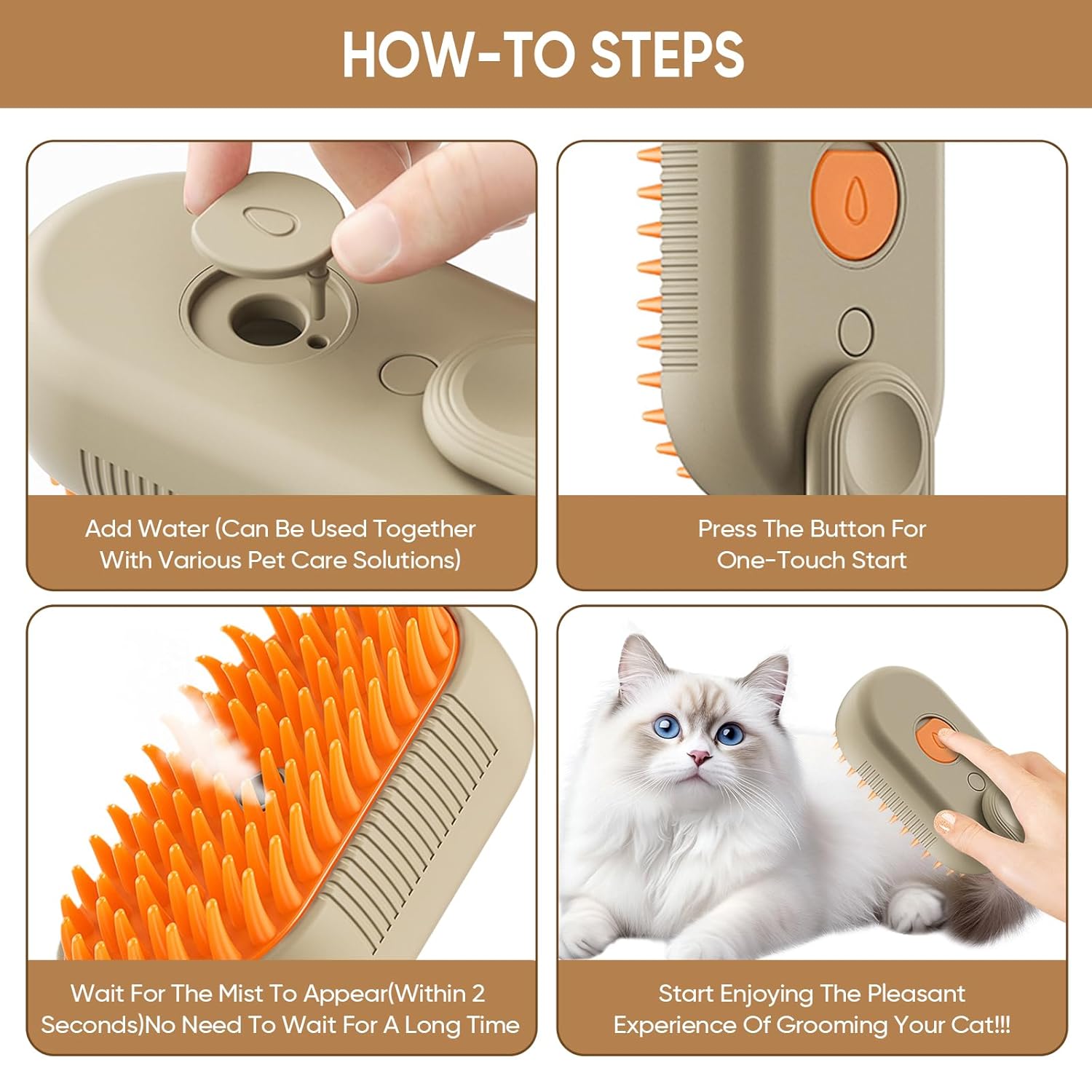 3-1 Electrical Pet Steam Brush For Massage, Pet Grooming And Fur Removal